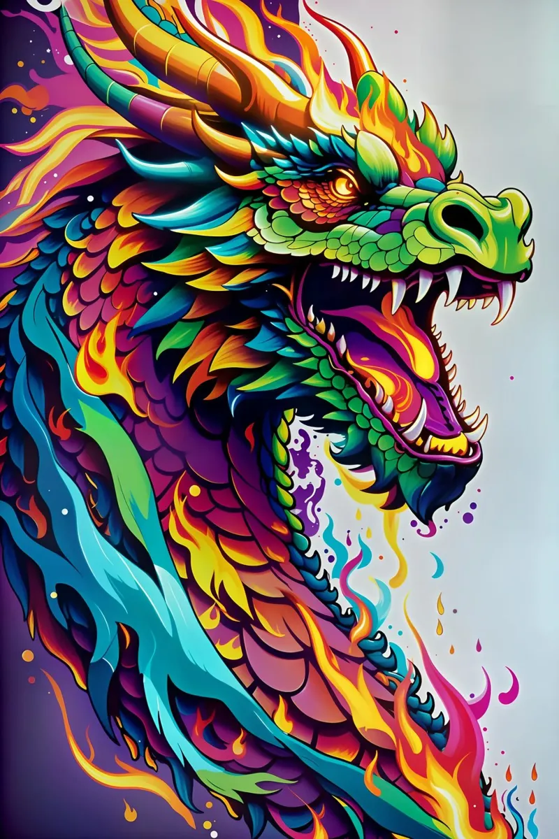 Drache Porträt Neon Graffiti wpap Leinwand mit Schattenfugenrahmen von MakArena