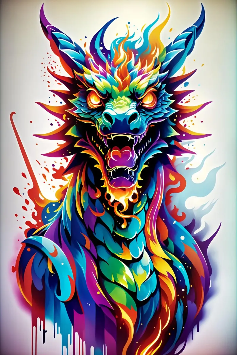 Drachenporträt neon wpap Hahnemühle von MakArena