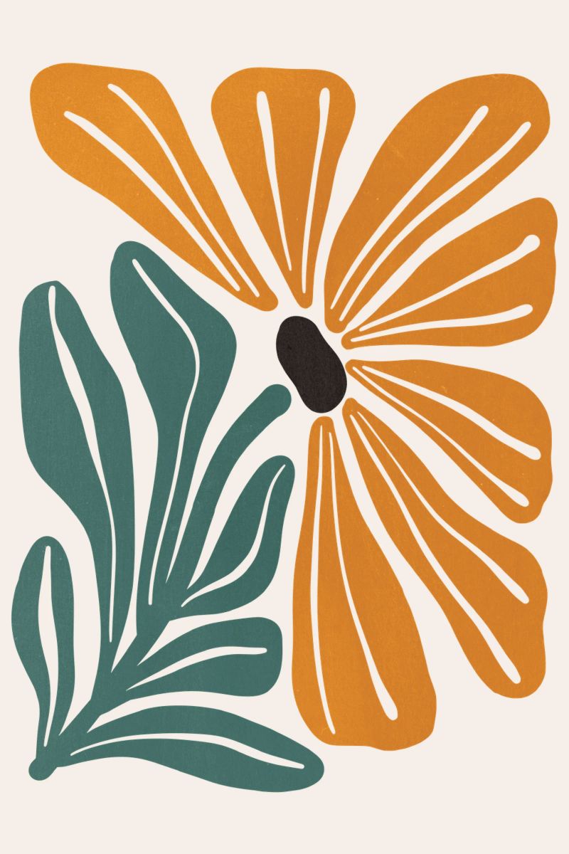 Retro Floral Wall Art Print, Abstract Orange Flower Artwork Leinwand von Studio Mooodz