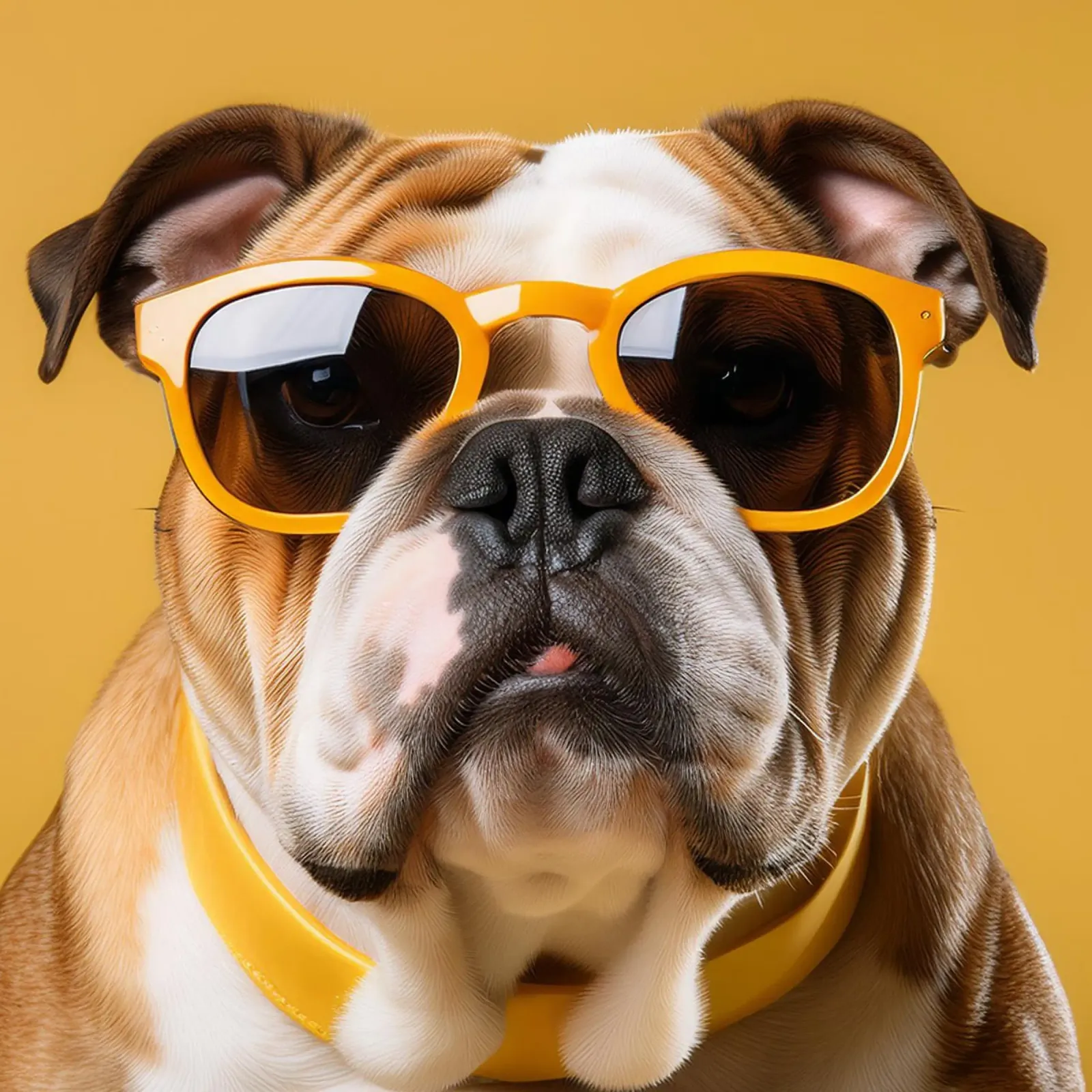 Cool Bulldog in Yellow Sunglasses | Trendy Dog Wall Art acrylic glass by FlexiDesignsByK