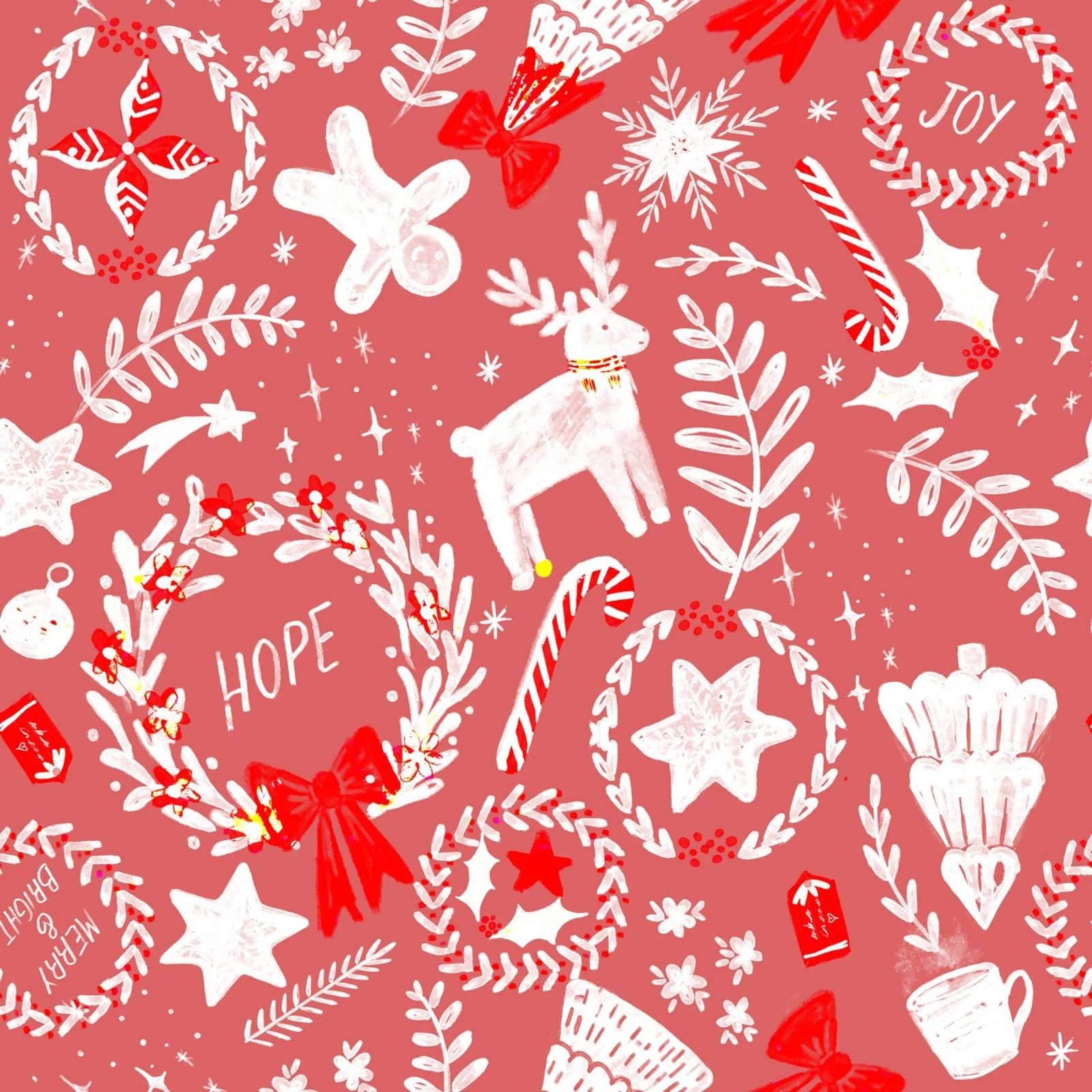 Magical Christmas Pattern in Red carta hahnemühle da anisillustration