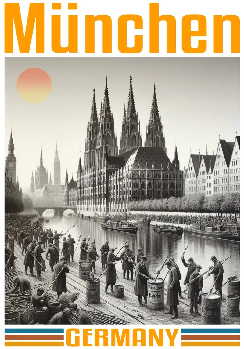 panorama della città di munchen anni '70 classico retrò pellicola backlit da theganduls