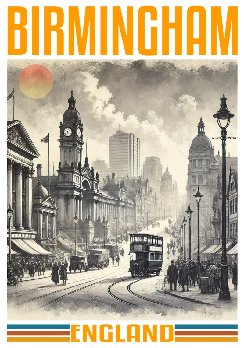 birmingham city panorama 70's classic retro acrylic glass by theganduls