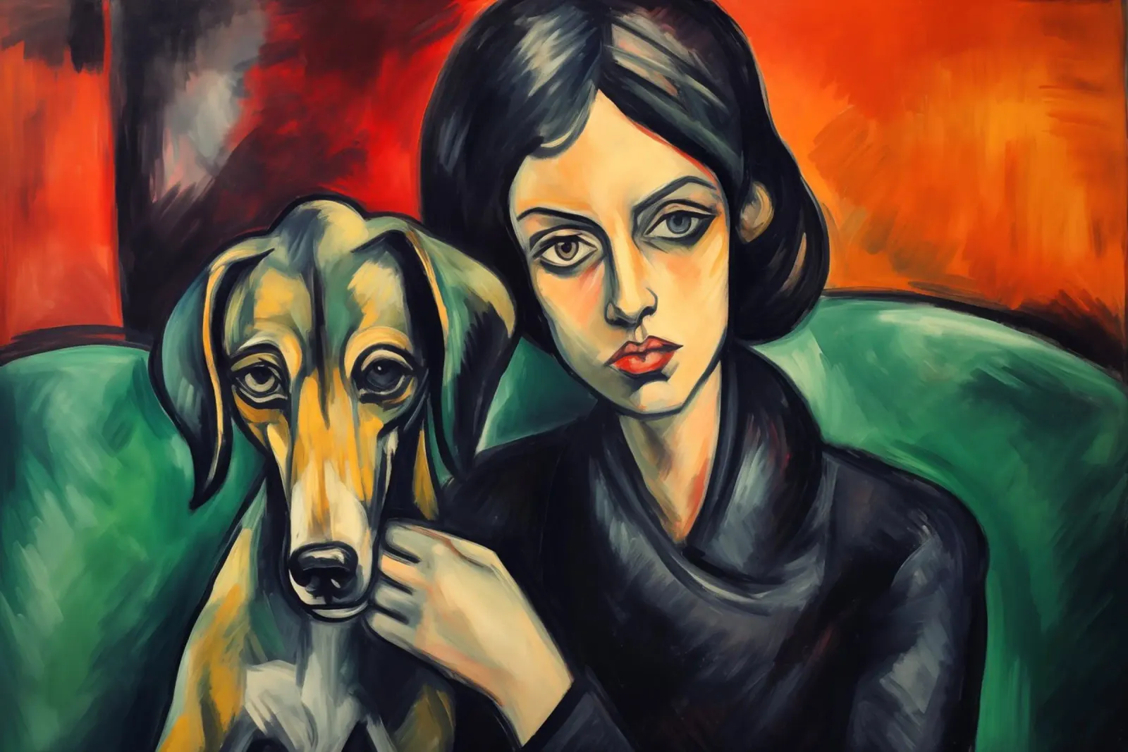 Donna con il suo levriero | Pittura classica alluminio dibond da Autofocus