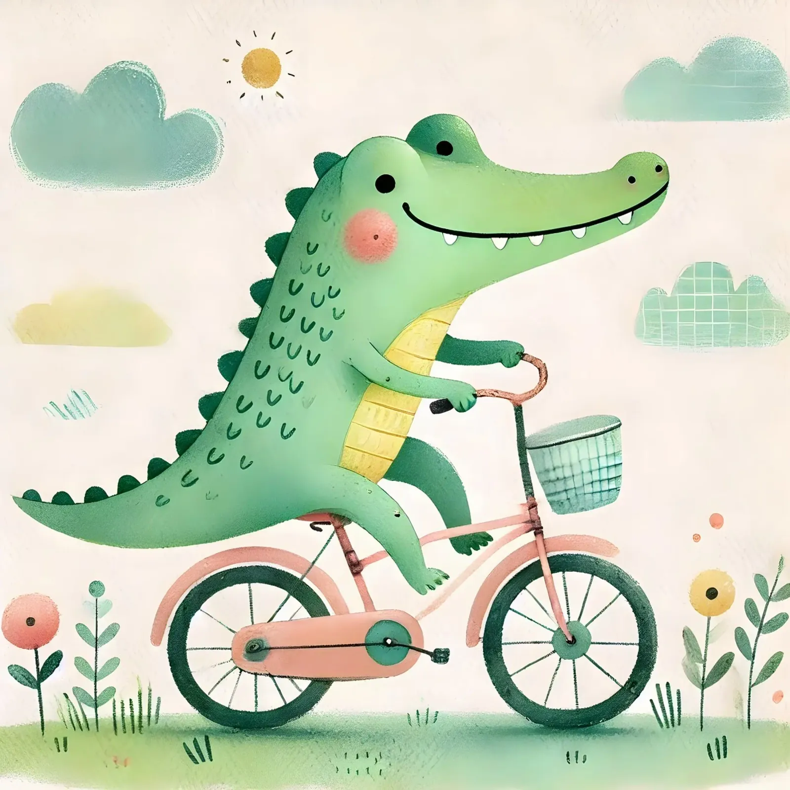 Coccodrillo in bicicletta animale per bambini poster da Tiny Tails & Stripes