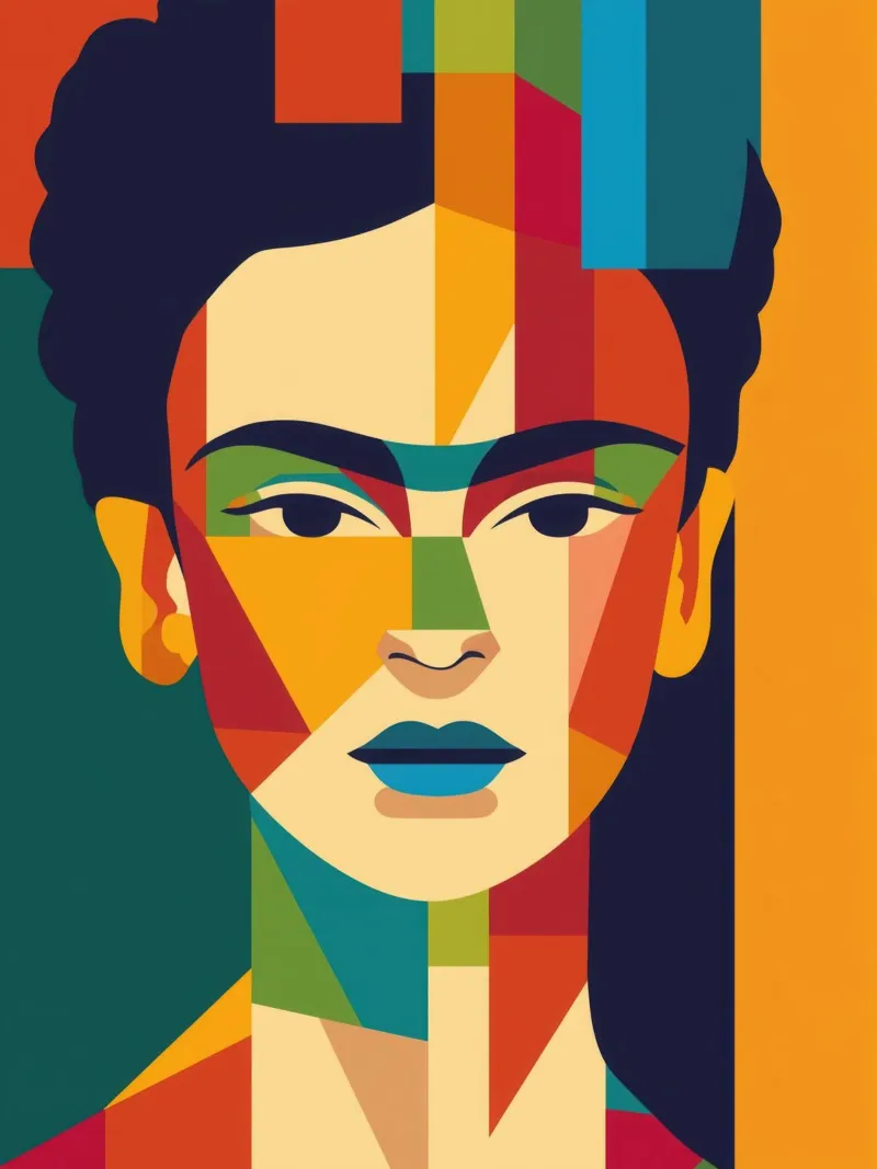Abstract Minimalist Frida | Frida Kahlo Portrait canvas with Floater frame by Autofocus