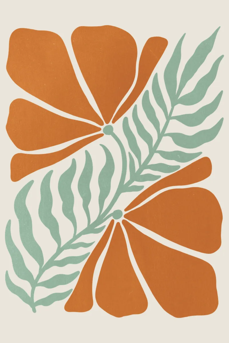 Modern Abstract Orange Floral Art, Botanical Wall Print pellicola backlit da Studio Mooodz