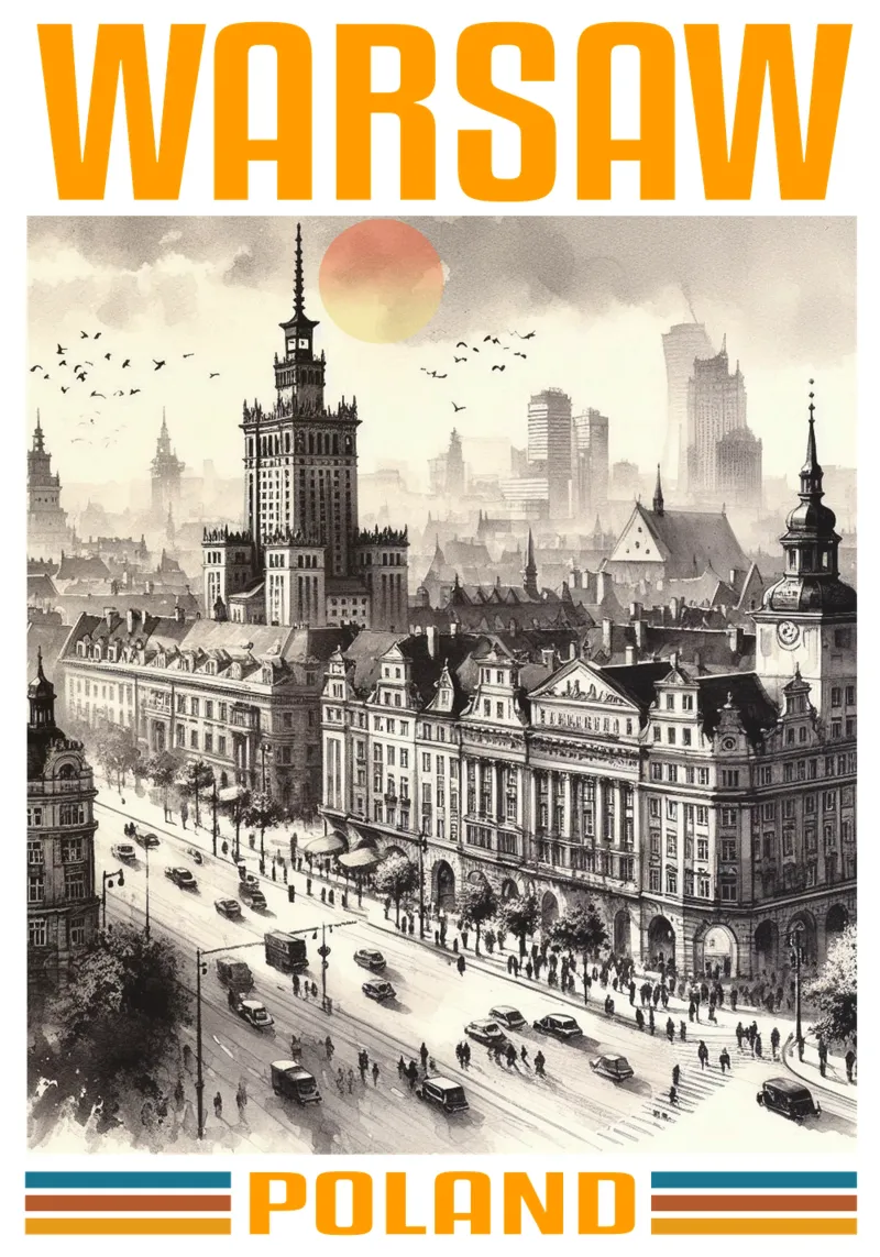 warsaw city panorama 70's classic retro forex plate by theganduls