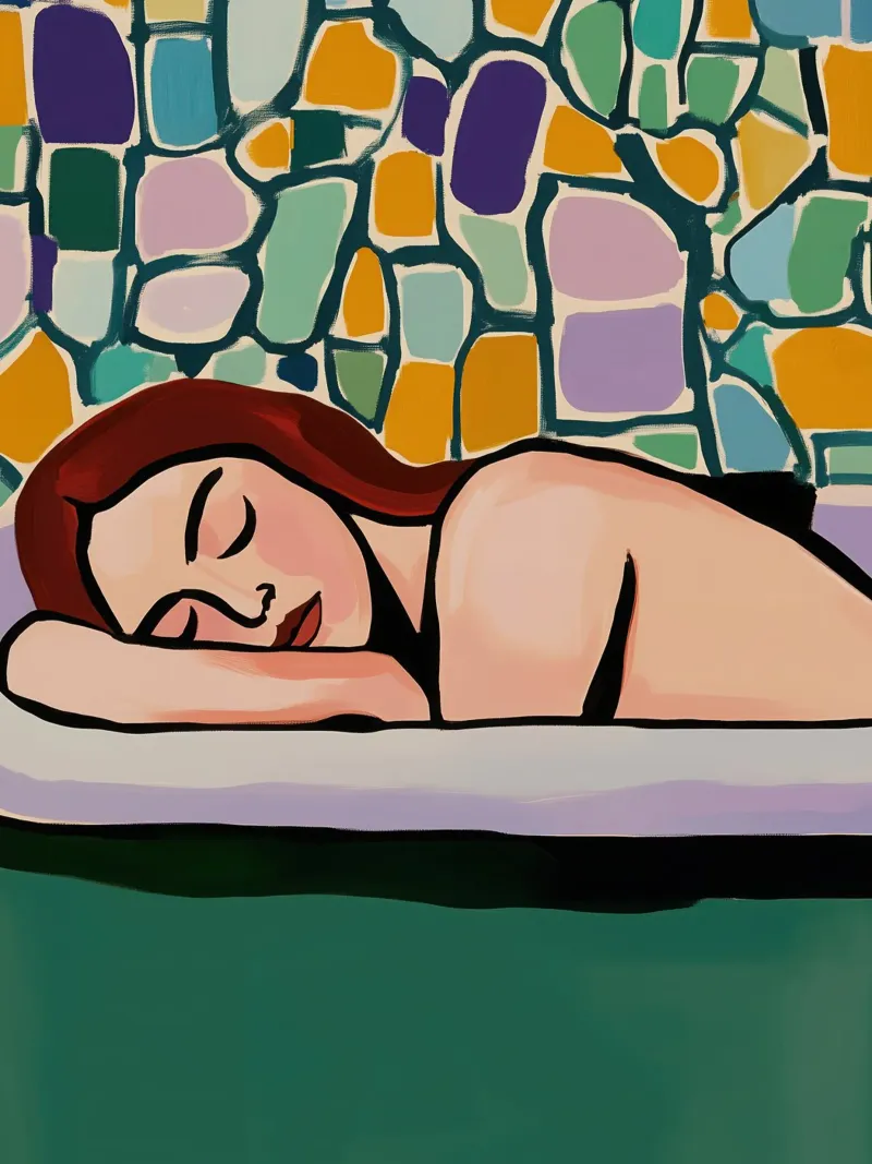 Vrouw rustend in de badkuip | Badkamer Schilderij poster met houten frame van Autofocus