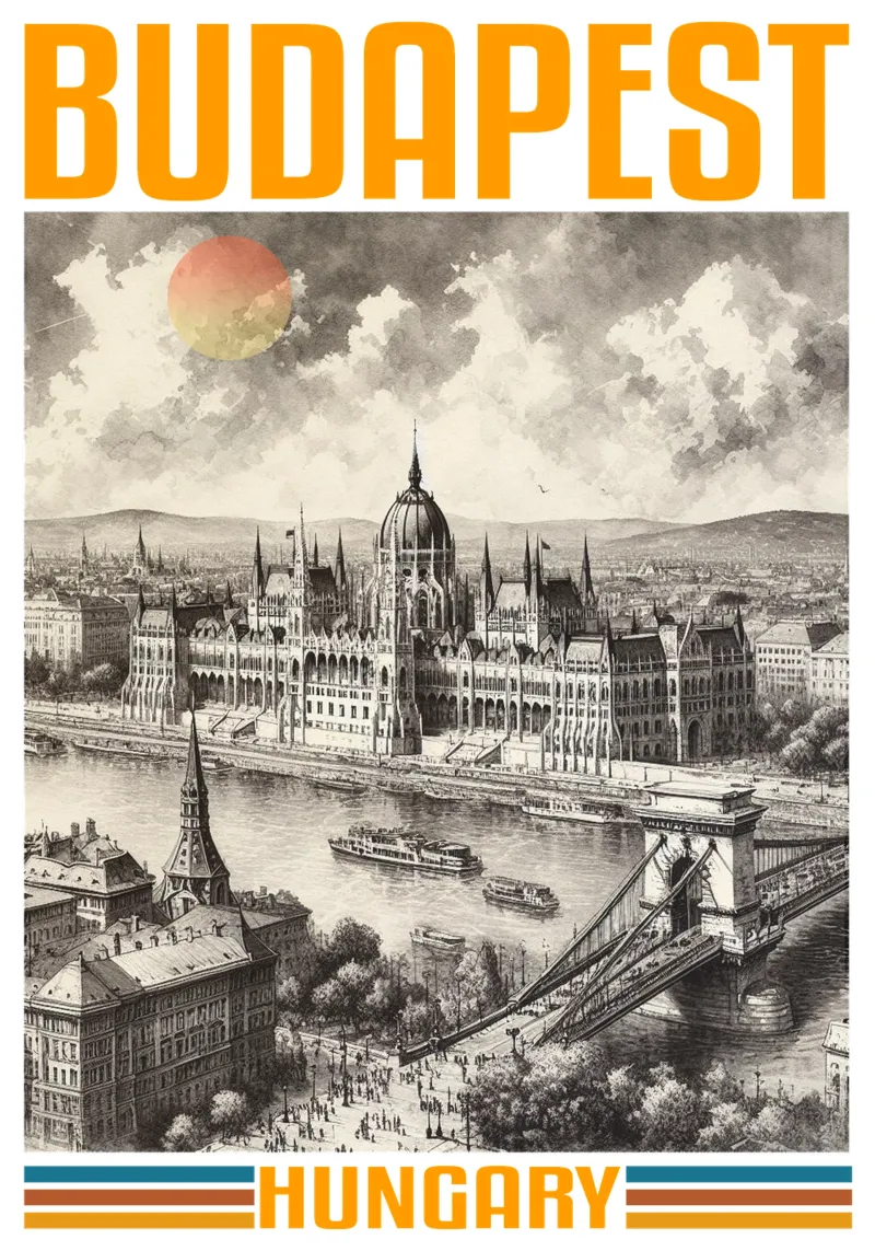 panorama della città di budapest anni '70 classico retrò pellicola backlit da theganduls