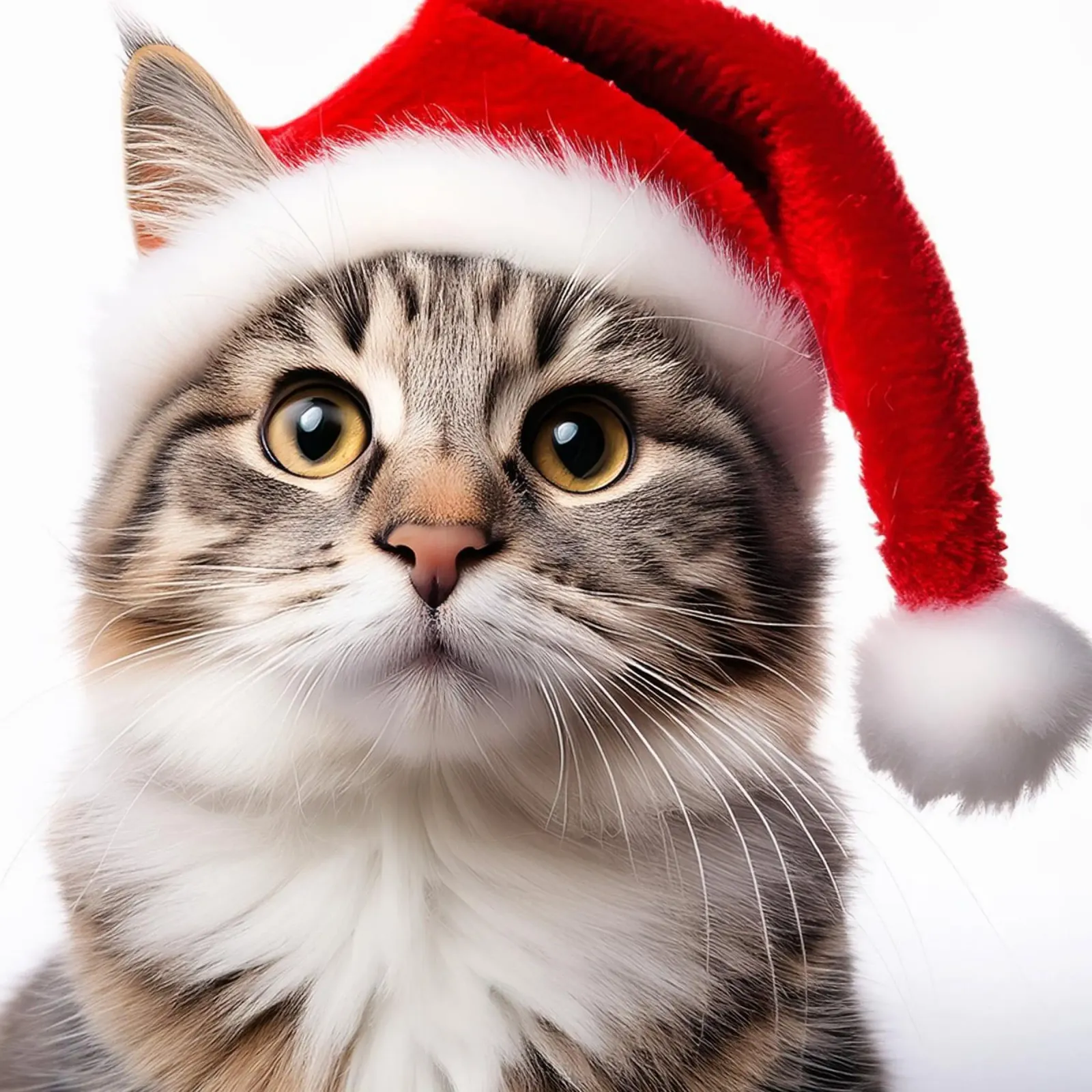 Festliche Katze mit Weihnachtsmannmütze | Liebenswerte Weihnachts-Wandkunst Poster von FlexiDesignsByK