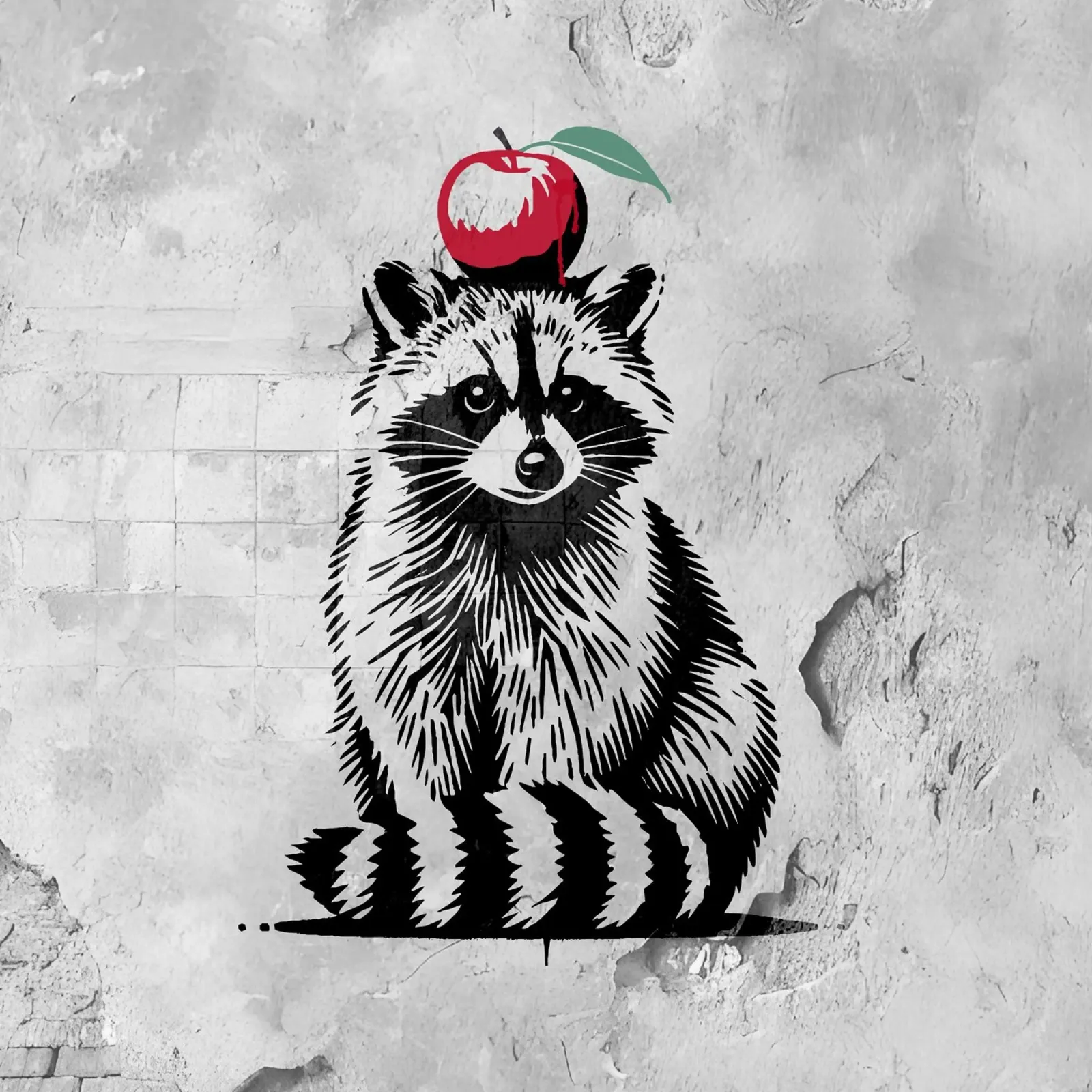 Waschbär mit Apfel – Verspieltes Stencil-Design Hahnemühle von namosh