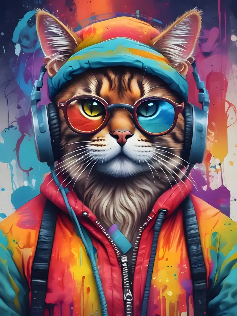 Сat in glasses listens to music canvas by MakArena