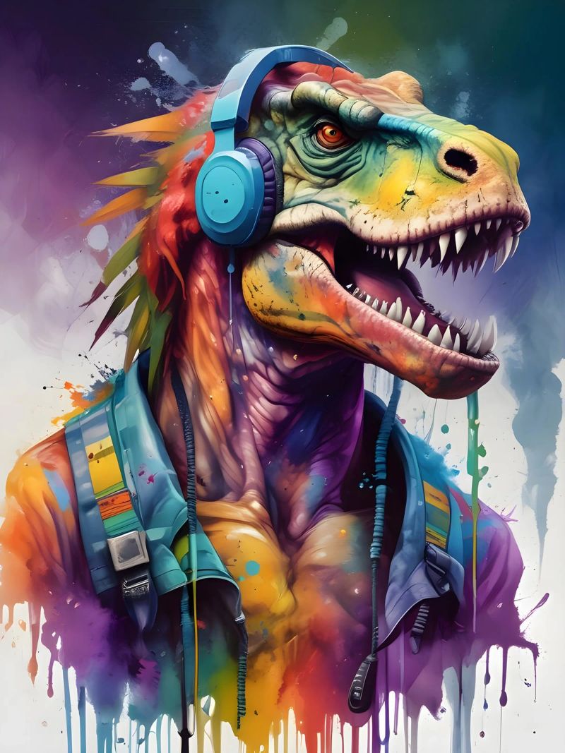 Tiranosaurio en auriculares música poster de MakArena