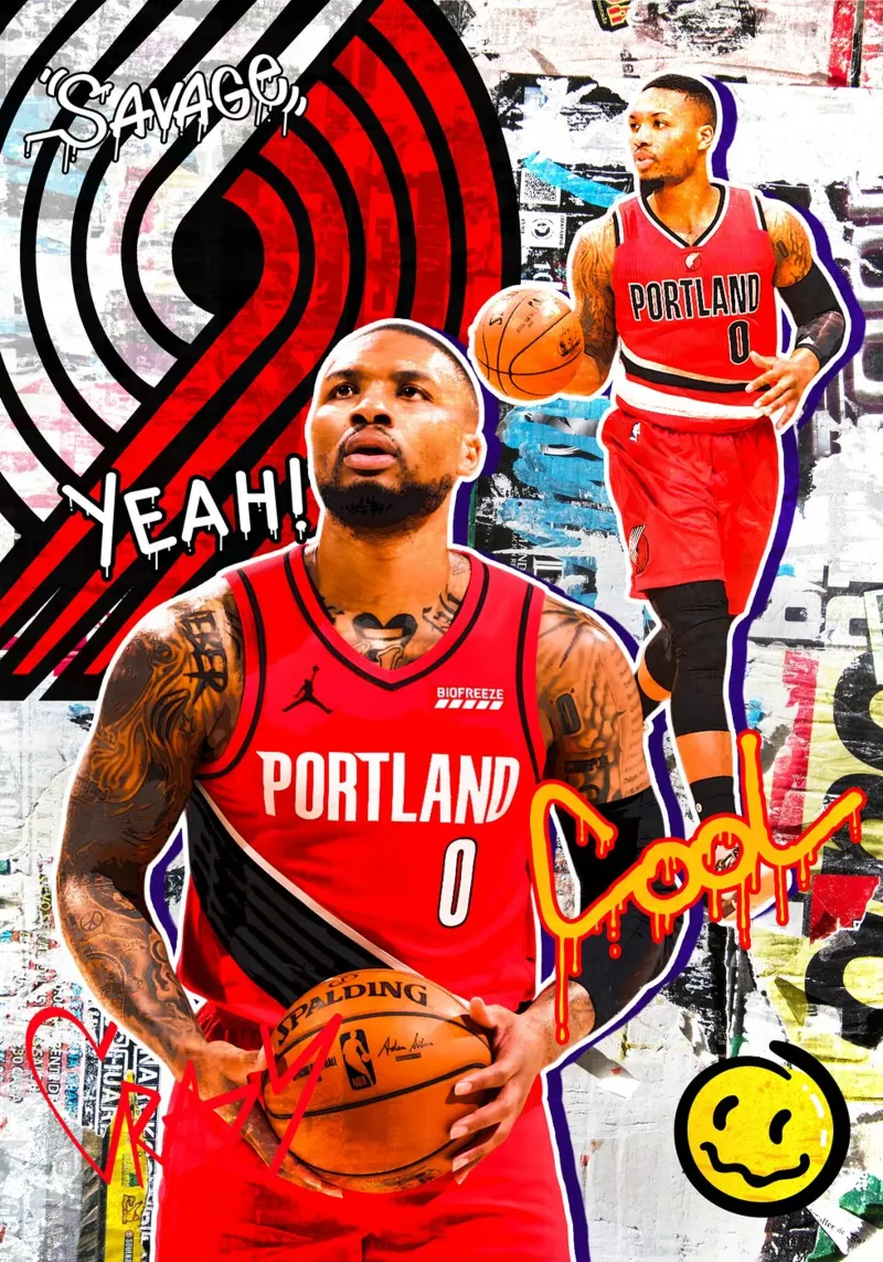Damian Lillard Portland Trail Blazers 2 alluminio dibond da tenten