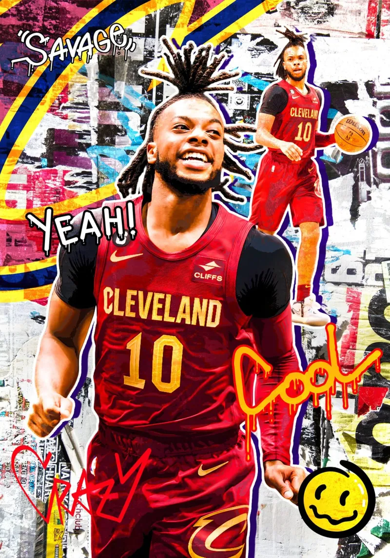 Darius Garland Cleveland Cavaliers 1 canvas met Baklijst van tenten