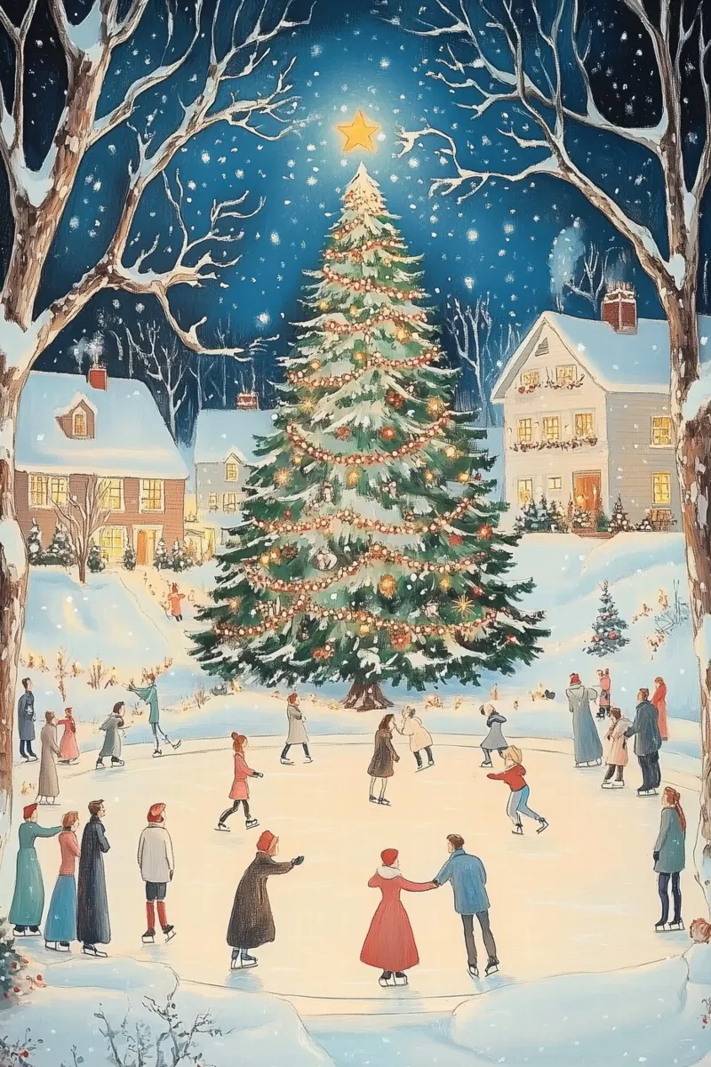 Pattinaggio invernale di Natale pellicola backlit da Melloi Art Print