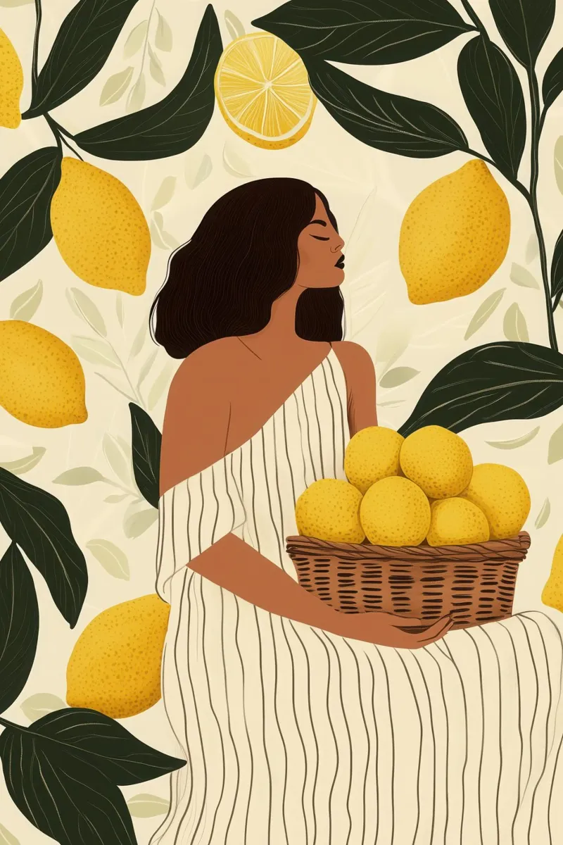 Récolte de citrons siciliens | Art décoratif poster avec cadre en bois de Autofocus