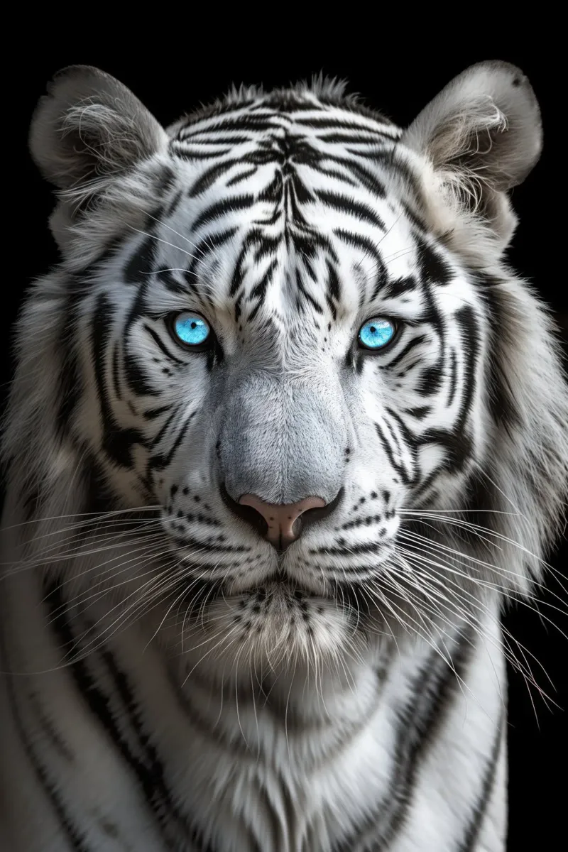 Retrato de un tigre blanco con ojos azules poster con marco de plástico de Autofocus
