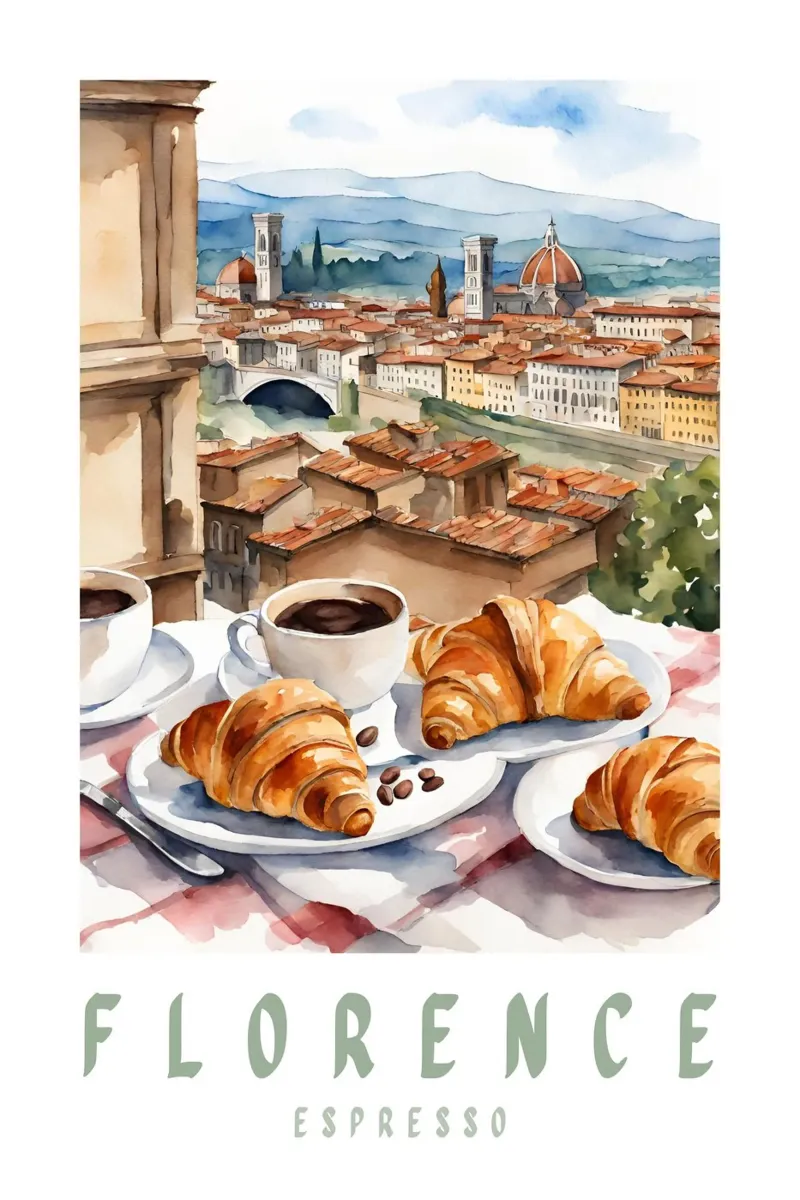 Florence Italy Breakfast Print, Croissants and Coffee acrylic glass by Bella Studio