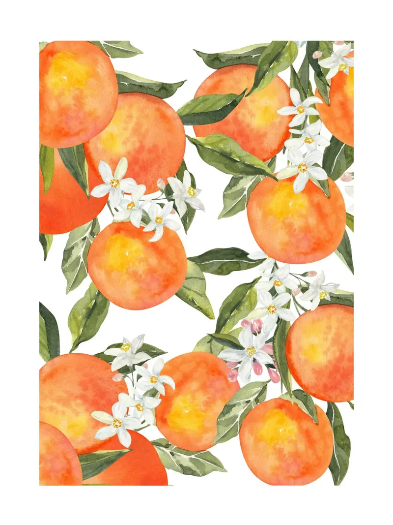 Italiaanse oranje aquarel poster met houten frame van Bella Studio