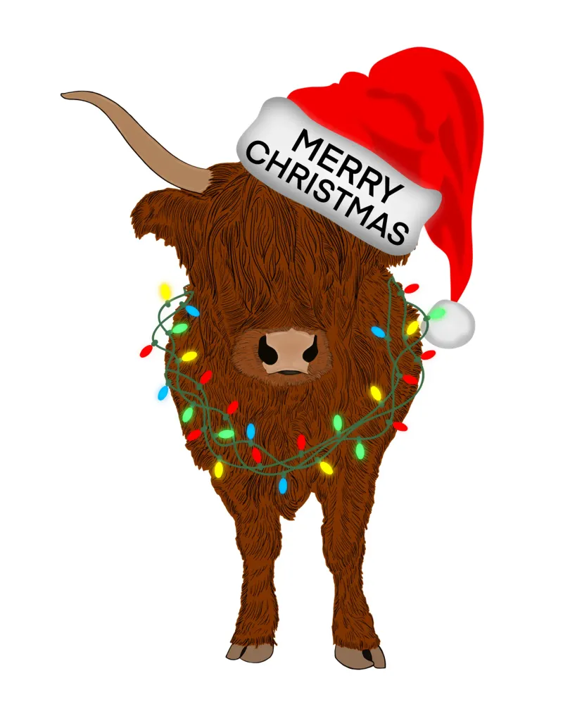 KERST SCOTTISH HIGHLAND KOE canvas met Baklijst van ARTOMATIC