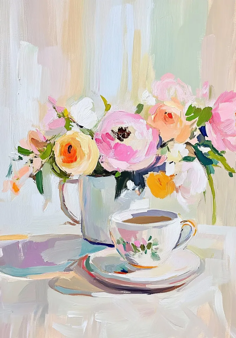 Blush & Brew: A Vintage Still Life tela con Cornice a cassetta da Euphoria Theresa