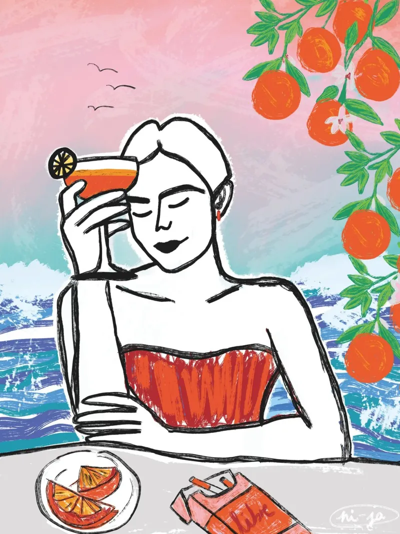 Aperol Frau Am Meer pellicola backlit da ni-ja artboutique