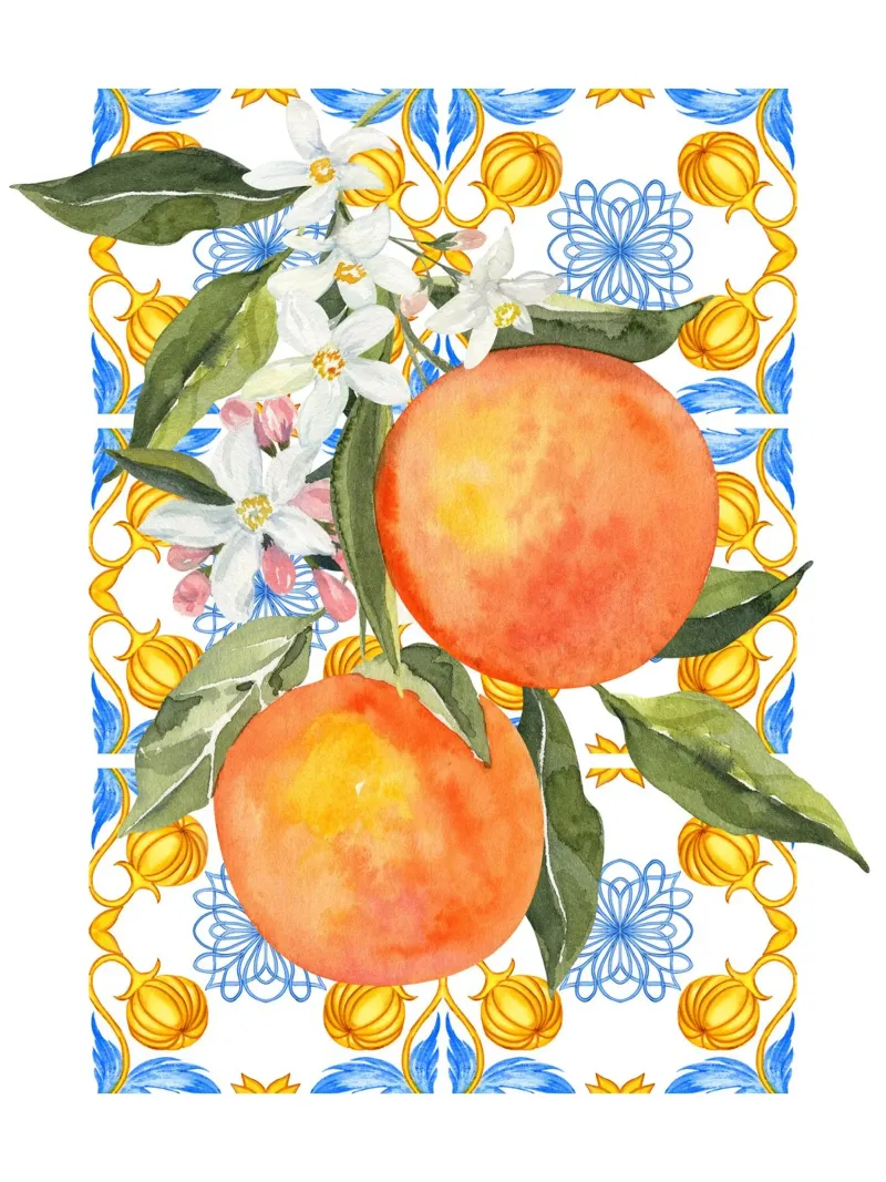 Orange Mediterranean Tile Print pellicola backlit da Bella Studio