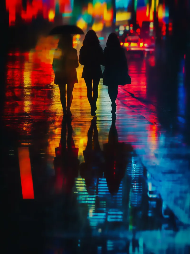 Rainy Black Friday Shopping | Urbane Poesie im Neonregen acrylic glass by Autofocus