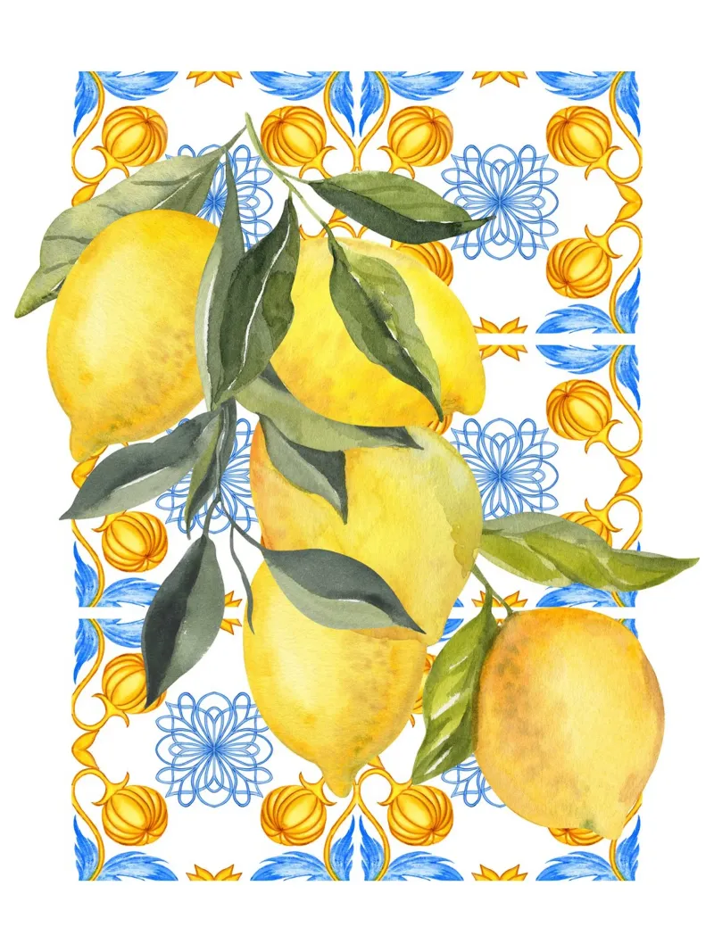 Lemon Mediterranean Tile Print pellicola backlit da Bella Studio