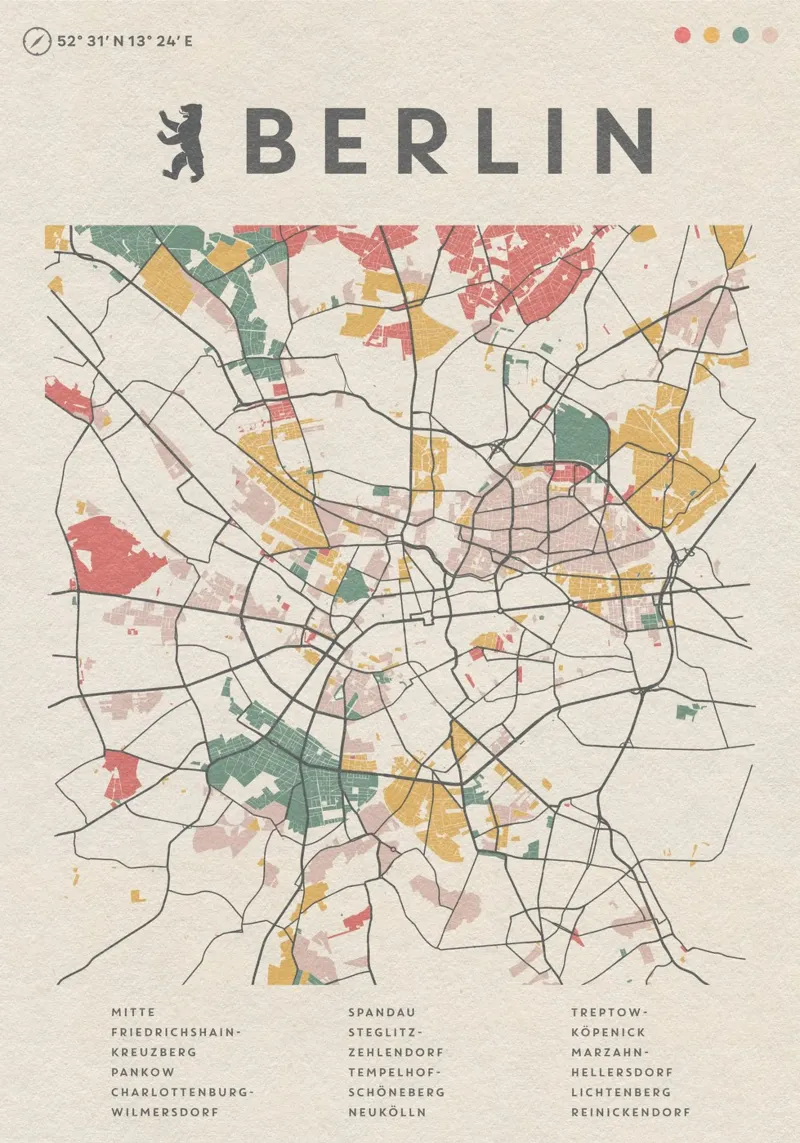 Berlino colorata poster con telaio in legno da MOOODZART
