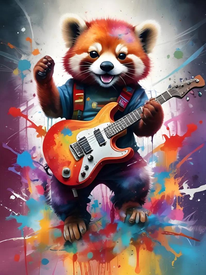 Il panda rosso suona la chitarra pellicola backlit da MakArena