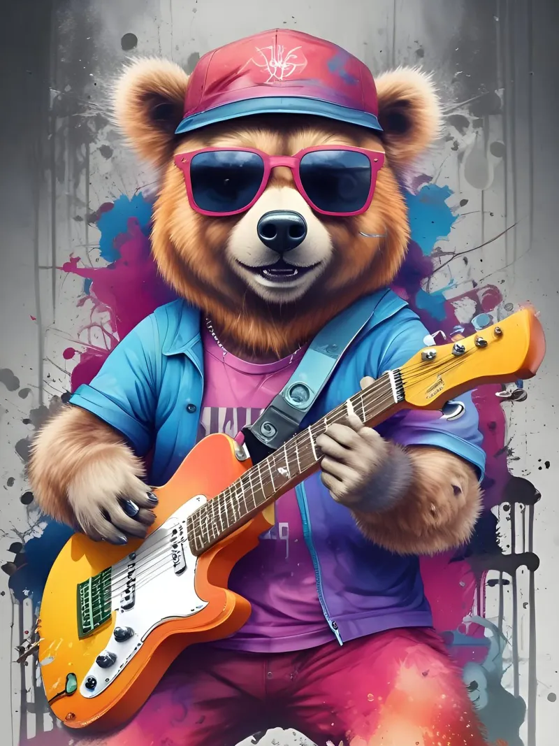 L'orso rosa suona la chitarra carta hahnemühle da MakArena
