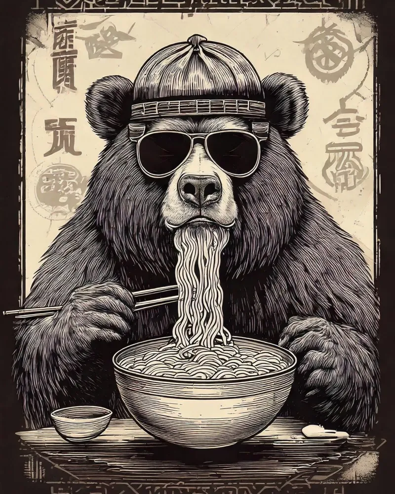 Ours miam miam poster con telaio in legno da tylerstudio