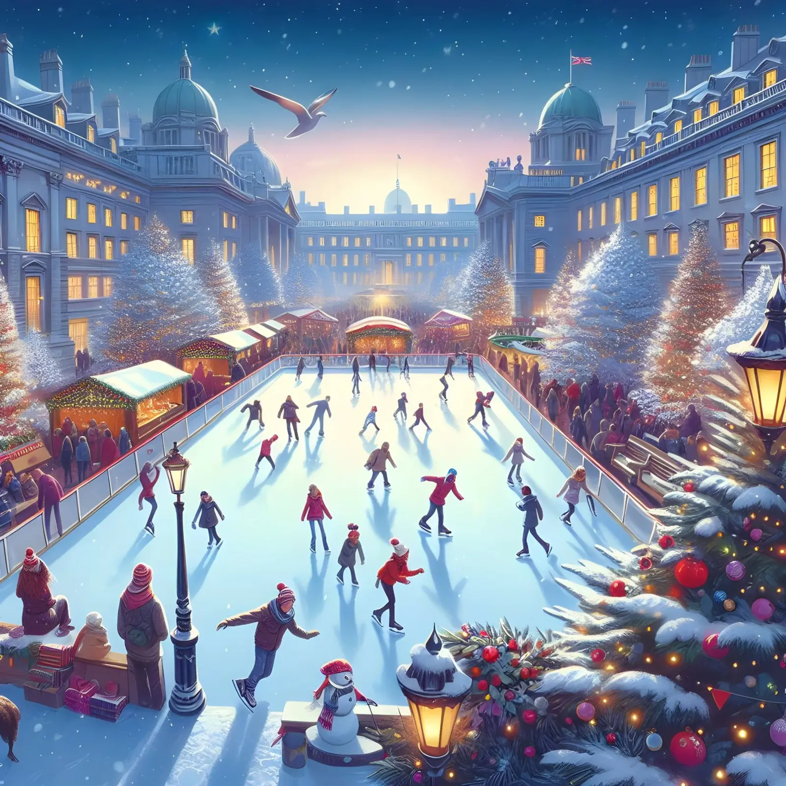 CHRISTMAS ICE SKATING AT ICE RINK canvas with Floater frame by ARTOMATIC