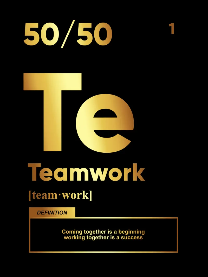 Teamarbeit Definition | Motivationszitat Poster mit Aluminium Rahmen von Inspirify