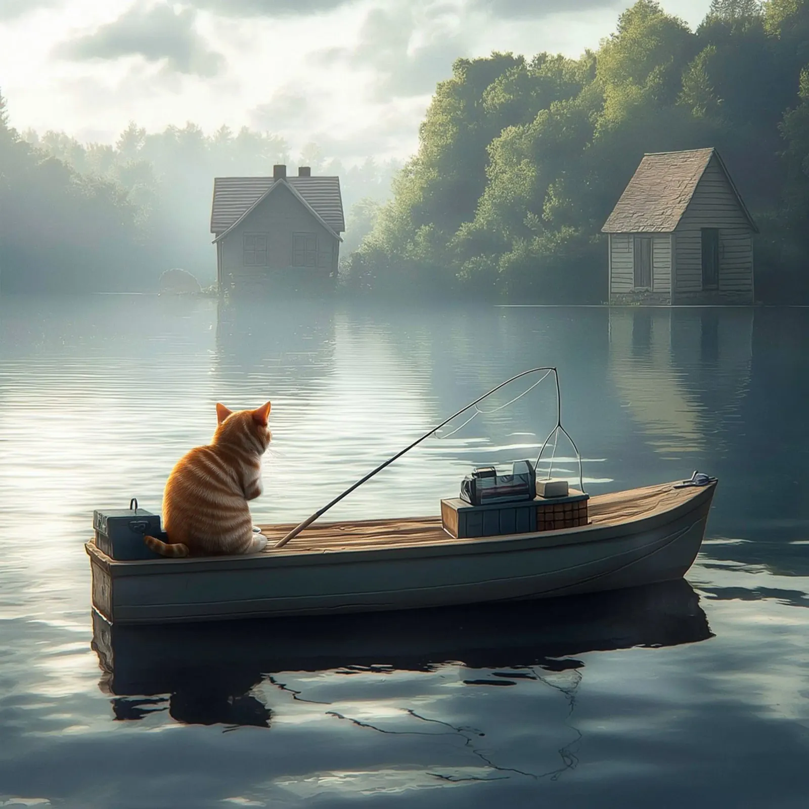 Un gatto pesca in un lago pellicola backlit da Motivate-Today