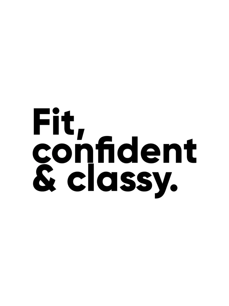 Citation de motivation : "Fit Confident & Classy poster avec cadre en bois de Inspirify