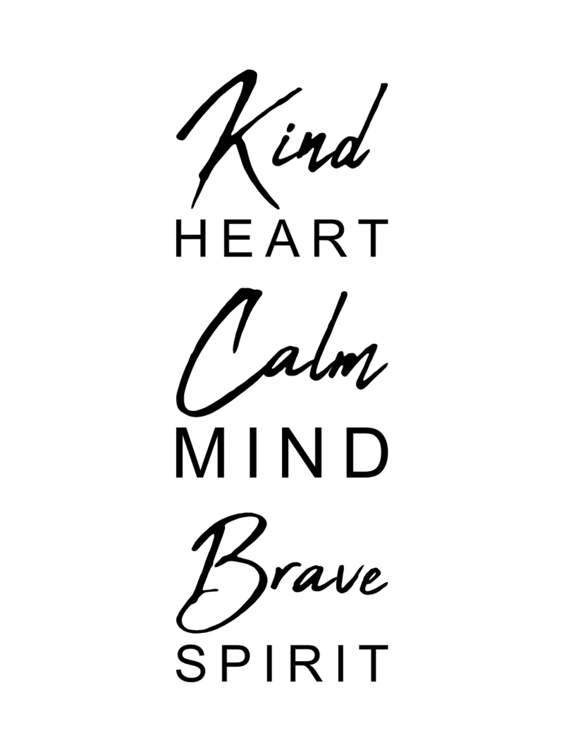 Cœur aimable Esprit calme Esprit courageux poster avec cadre en bois de Inspirify