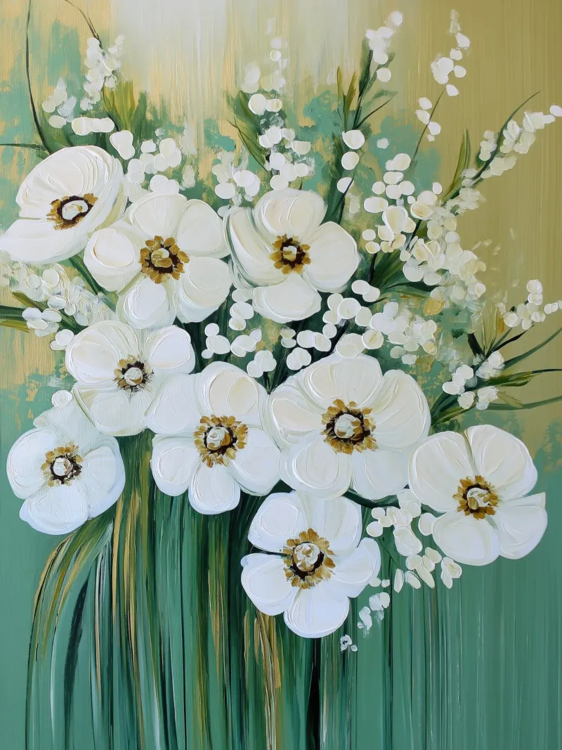 I fiori bianchi con sfondo verde pellicola backlit da Imagine
