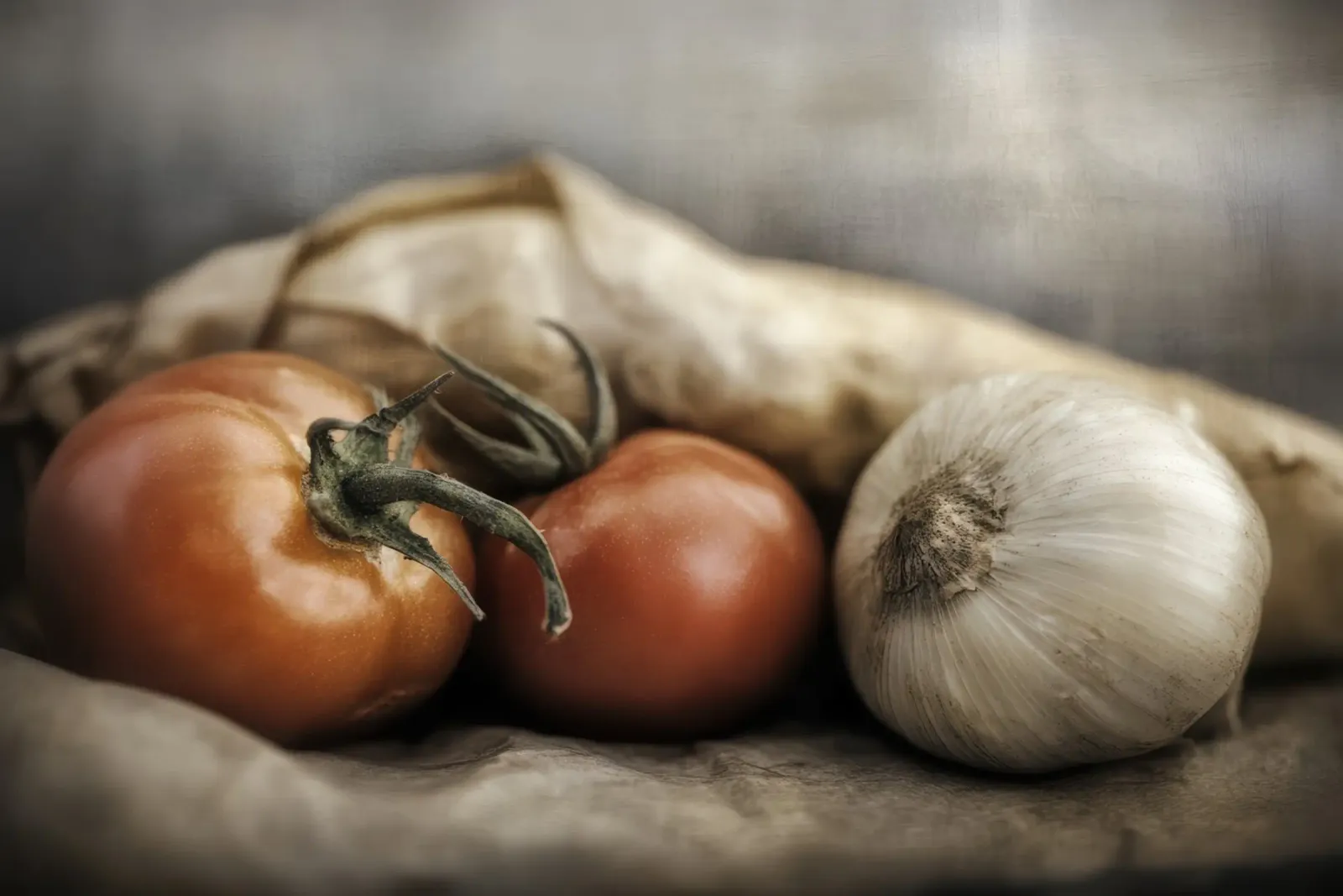 A quiet life of tomatoes and an onion canvas by Imagine