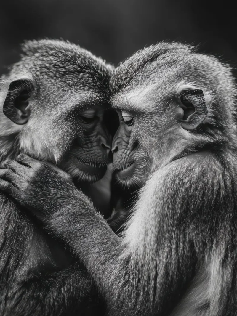 Amore di scimmia in bianco e nero alluminio dibond da Autofocus