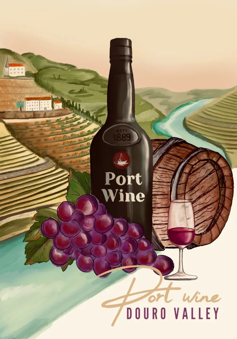 Vino di Porto poster con telaio in legno da Claudiabrueggen