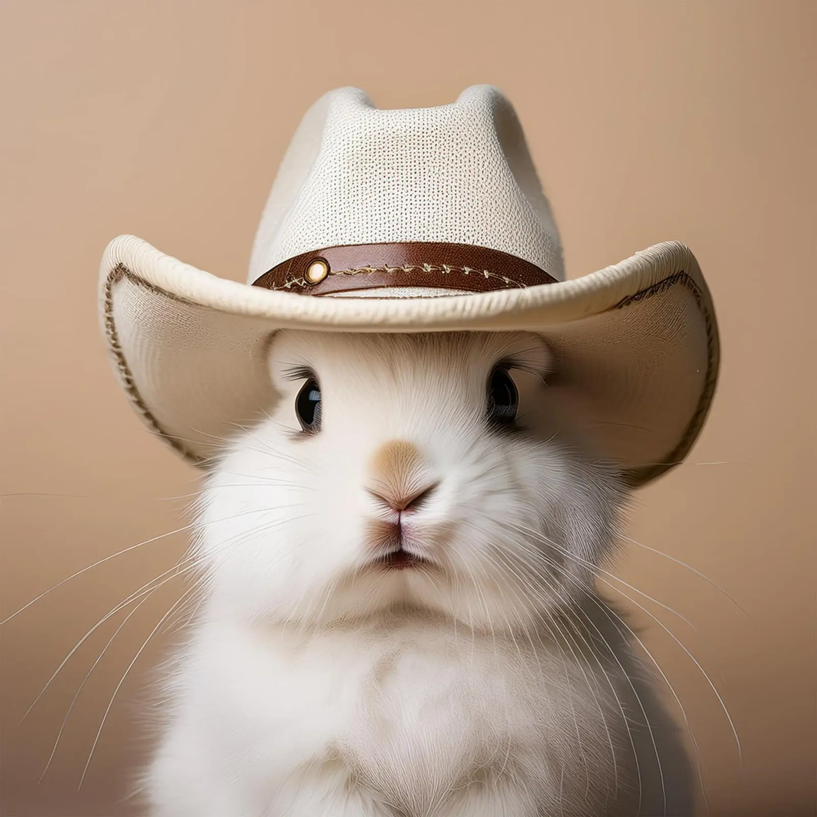 Liebenswerter Hase mit Cowboyhut | Skurrile Tierwandkunst Leinwand mit Schattenfugenrahmen von FlexiDesignsByK