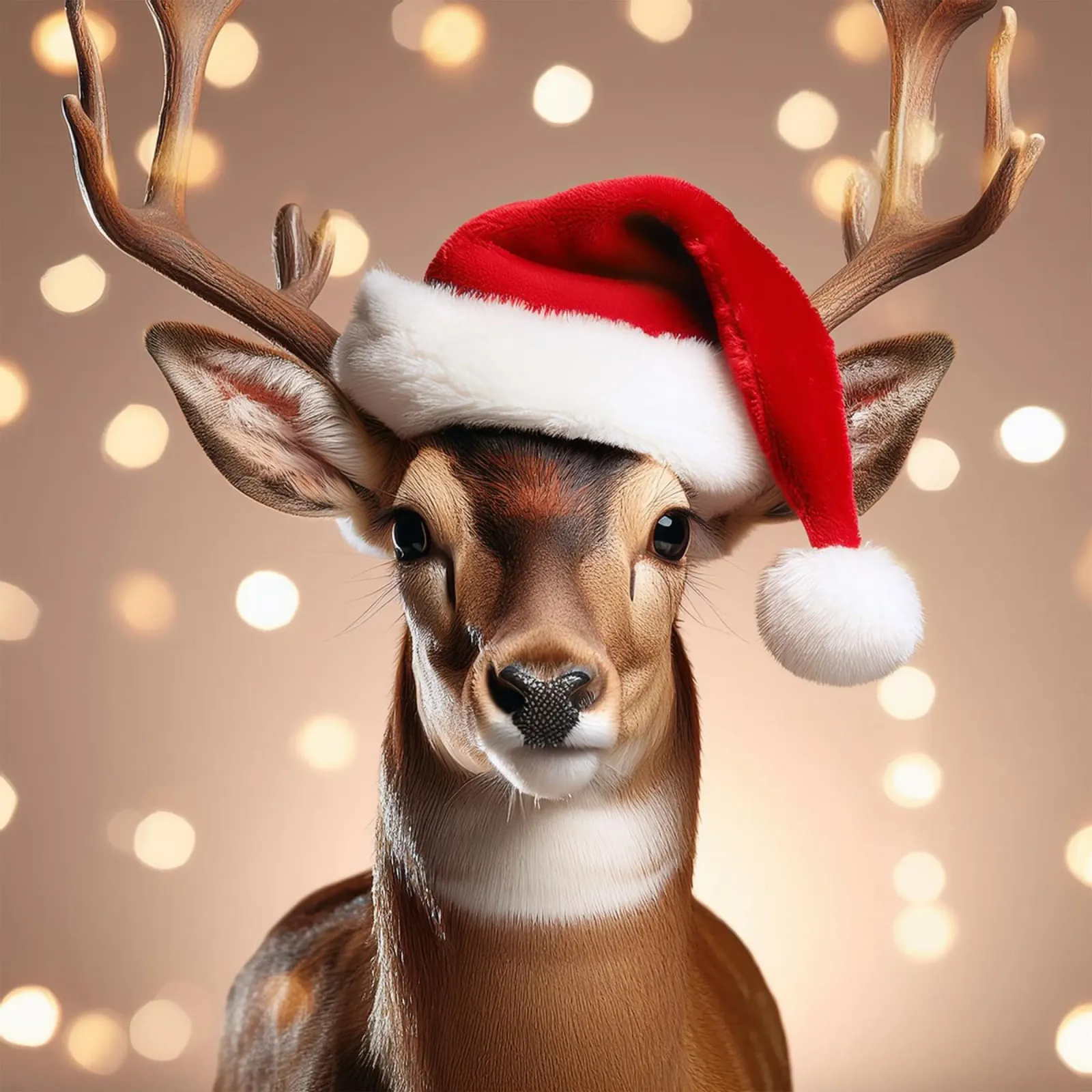 Feestelijk Rendier met Kerstmuts | Charmant Kerstmuurkunstwerk canvas met Baklijst van FlexiDesignsByK
