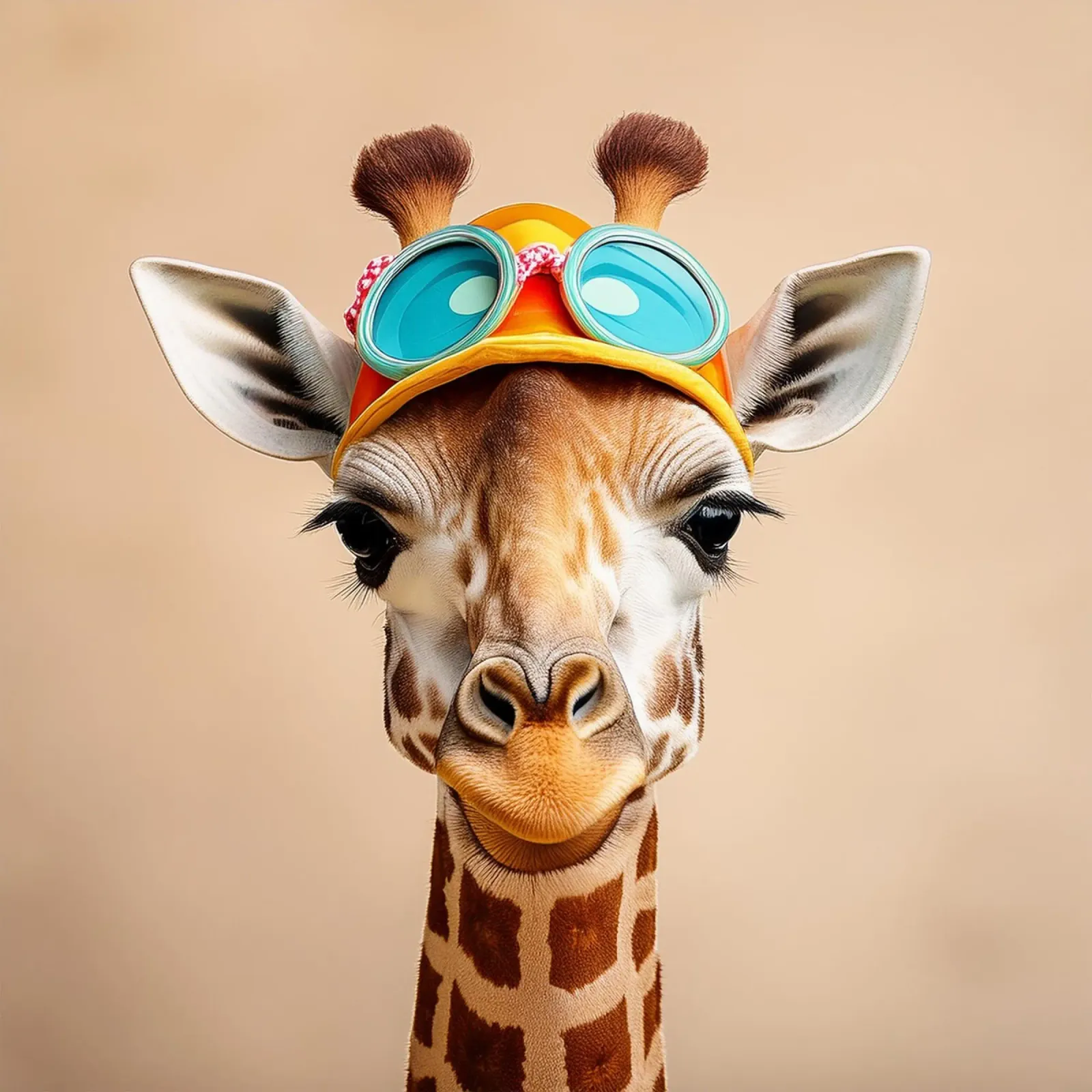 Jirafa graciosa con sombrero y gafas | Arte único de animales para pared poster con marco de plástico de FlexiDesignsByK