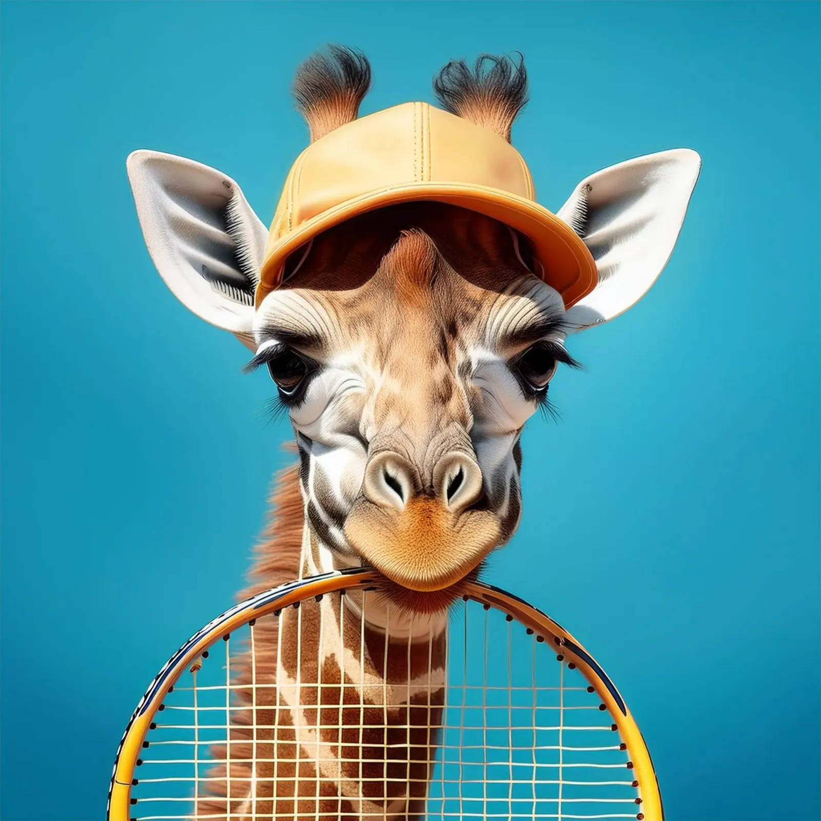 Giraffe with Tennis Racket & Cap | Fun and Quirky Wall Art canvas with Floater frame by FlexiDesignsByK