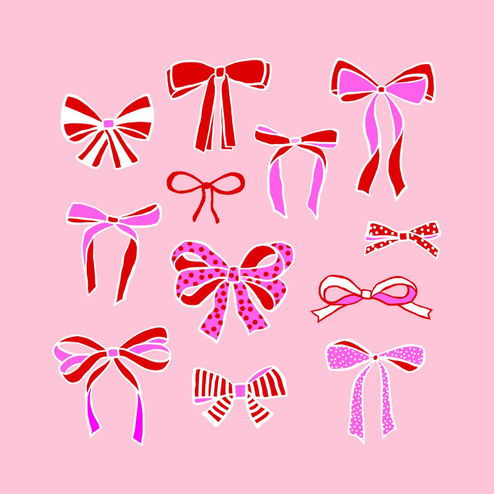 Festive Ribbons and Bows Collection in Red and Pink canvas by Dominique Vari