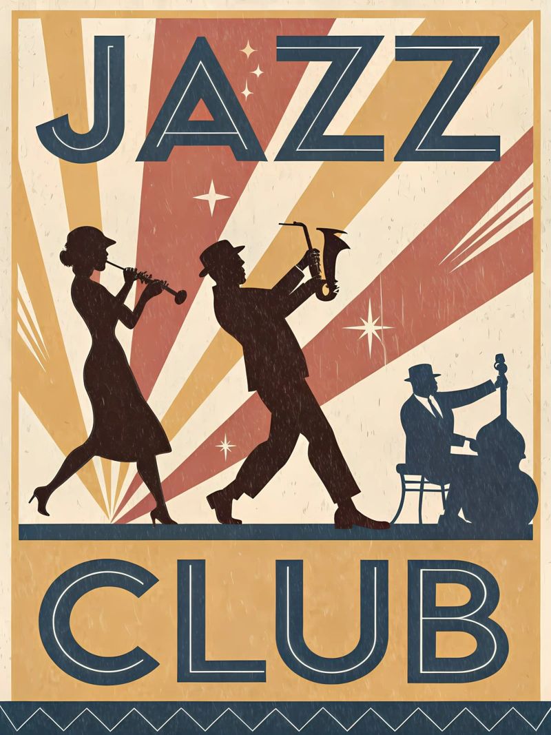 Jazz-Club im Stil der 1920er Jahre Silhouette Design Poster von Jester Krew Art